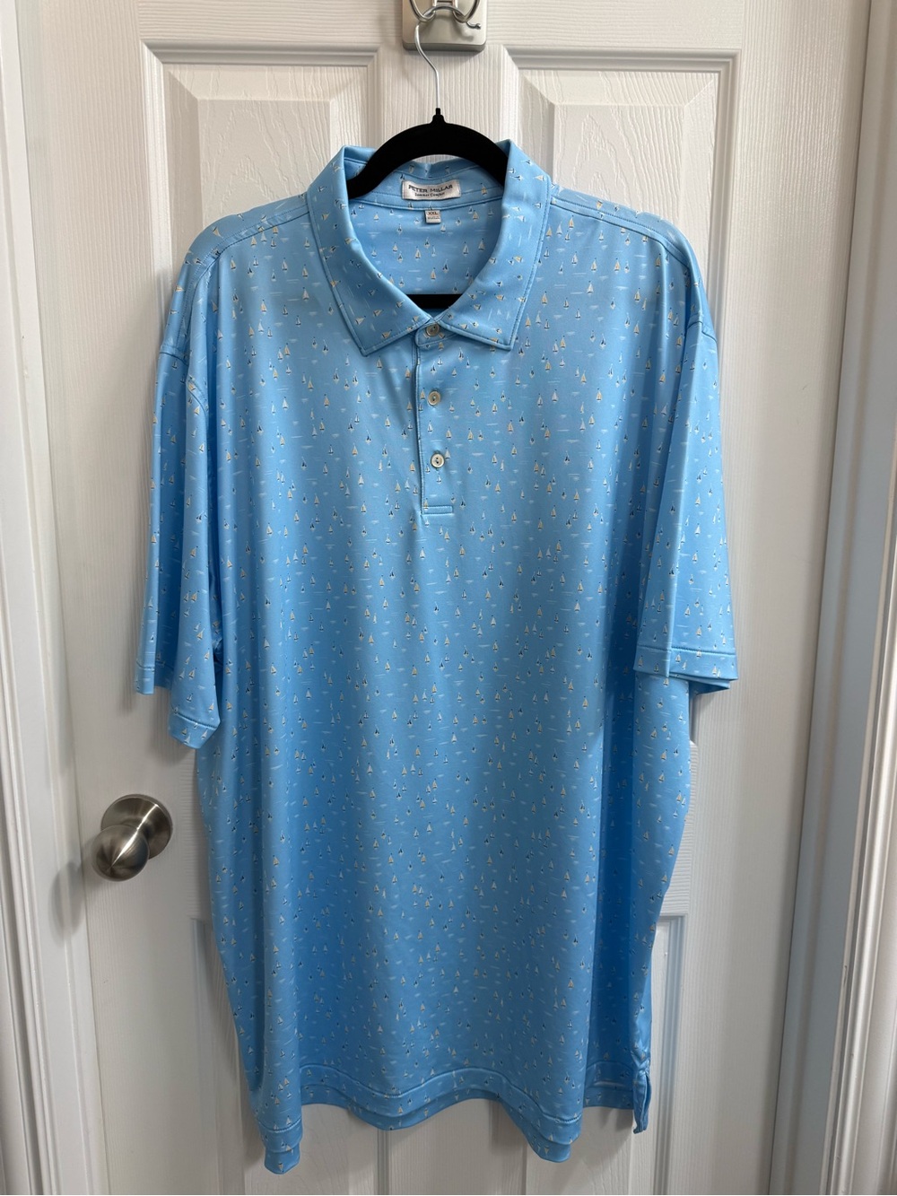 Peter Millar Light Blue Micro Sailboat Print Polo